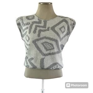 Vtg Y2K 2000s Grey Abstract Sleeveless Pullover Sweater Vest Wmns M Cottagecore